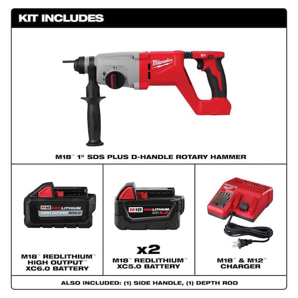 M18 18V Lith-Ion Brushless Cordless 1 in. SDS-Plus D-Handle Rotary Hammer w/ (3) Battery and Charger