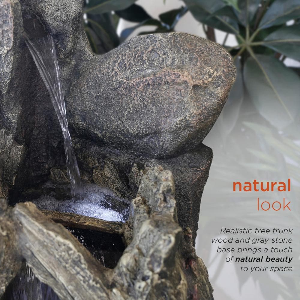 52" Taupe Resin Waterfall Tree Trunk Fountain with LED Lights