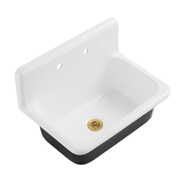 Petra Galley 30 in. Wall Mount Single Cast Iron Kitchen Sink with Basket Strainer