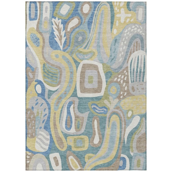 Chantille Machine Washable Indoor/Outdoor Abstract ACN2488 Teal 9 ft. x 12 ft. Area Rug