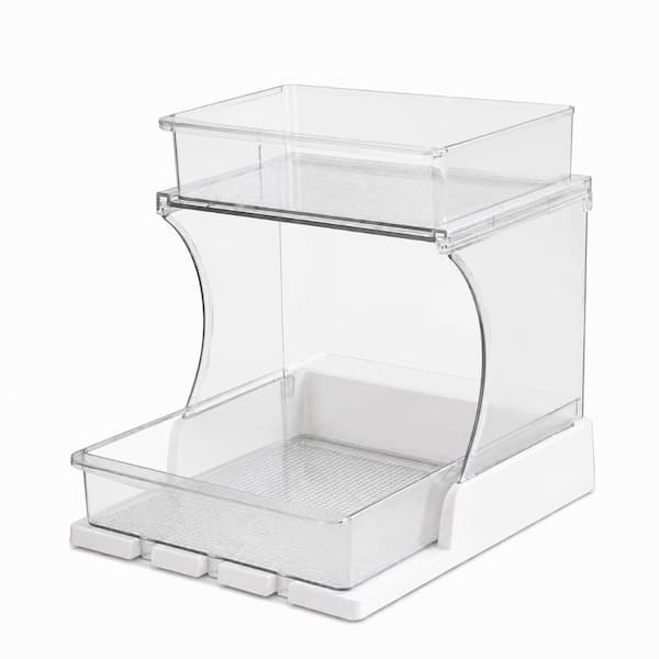2-Tier Acrylic Spice Rack Organizer with 180-Degree Pull-Out Rotating Bottom Shelf for Cabinet or Counter