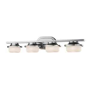Optum 30 in. 4-Light Chrome Integrated LED Shaded Vanity Light with Matte Opal Glass Shade
