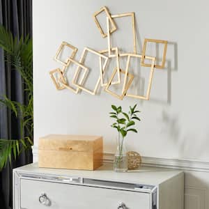30 in. x  22 in. Metal Gold Overlapping Rectangles Geometric Wall Decor
