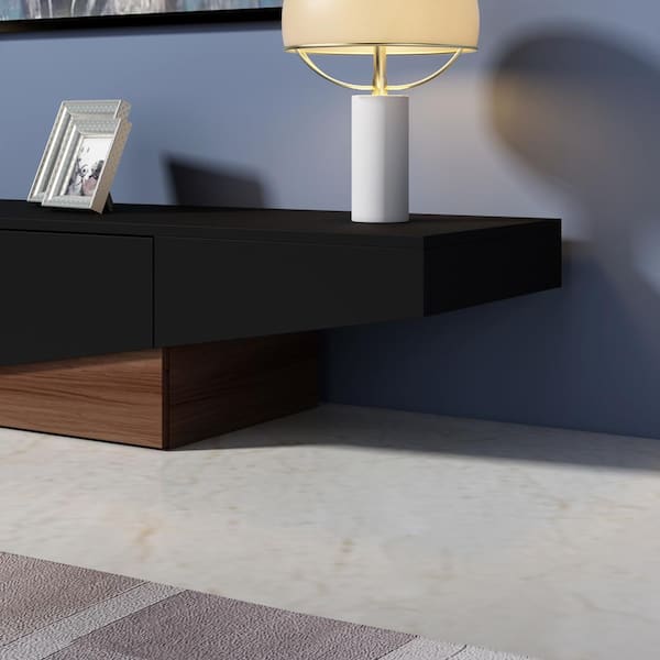 FUFU&GAGA Black and Brown Wooden Grain TV Stand