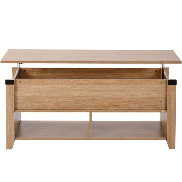 Oak Rectangle Wood Coffee Table, Coffee Table That Opens To Desk