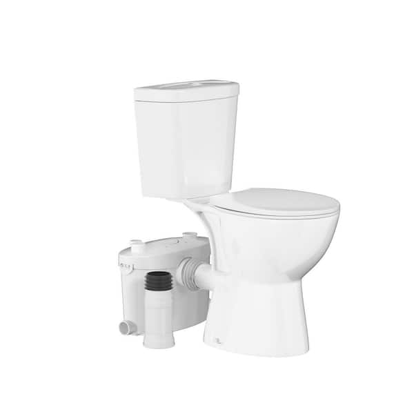 19 in. 2-Piece Round High Toilet, with 0.8 HP Macerator Pump, Suitable for Basement, Dual Flush 0.8/1.28 GPF in White