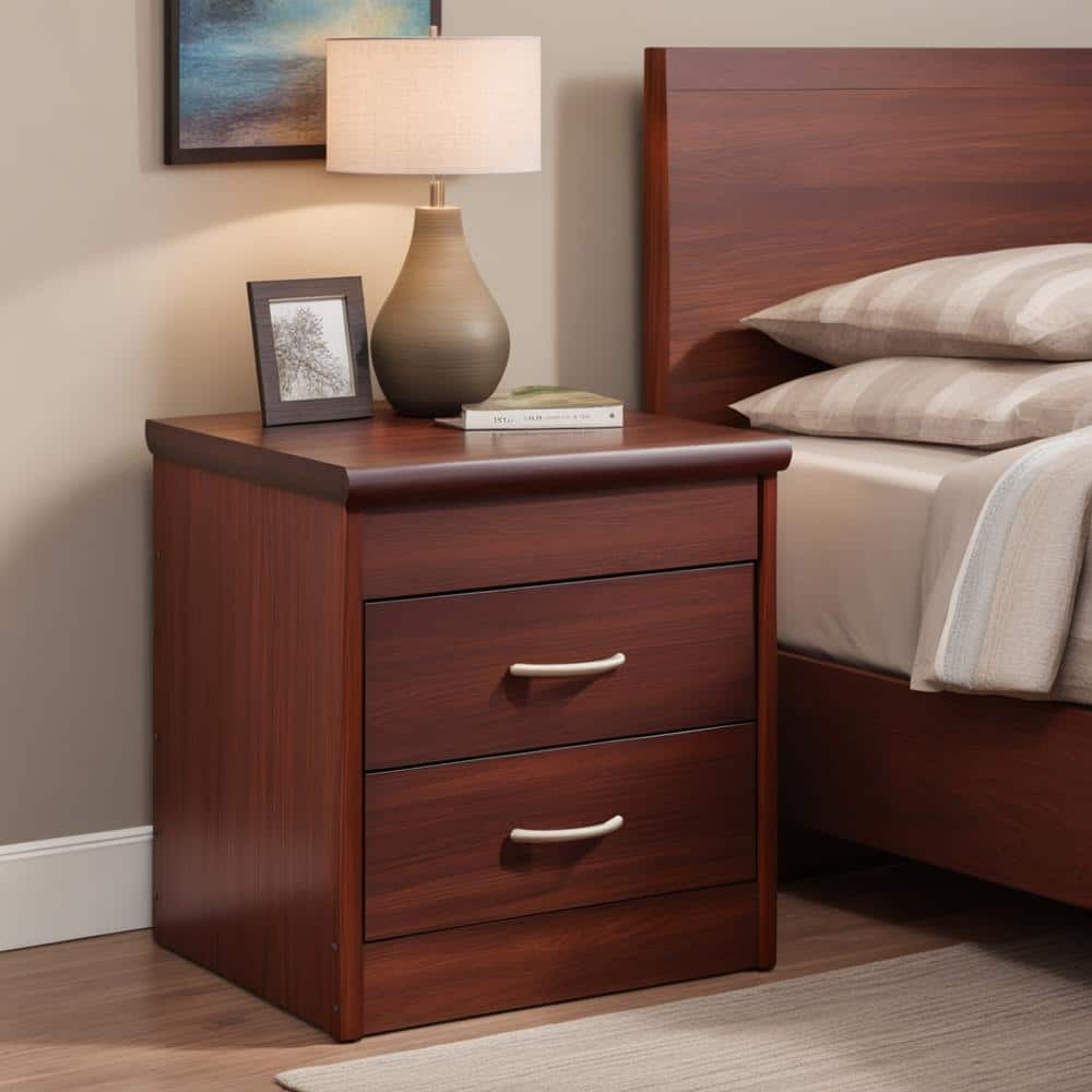 Mahogany 2-Drawer Compressed Wood Nightstand