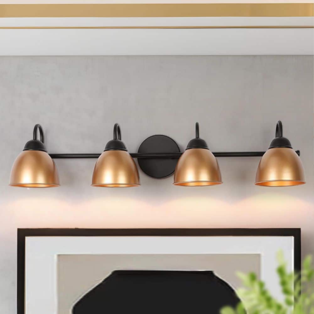 Modern 30 in. 4 Light Black and Gold Bell Bathroom Vanity Light Mid-Century Dimmable Wall Sconce with Metal Shade price history on PriceWatchPro