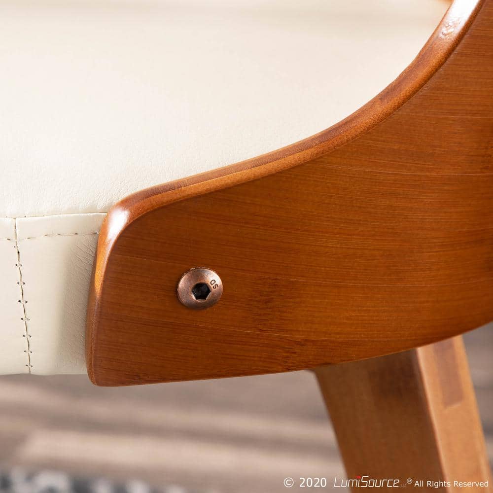 Walnut and Cream Faux Leather High Side Chair with Mid-Century Charm