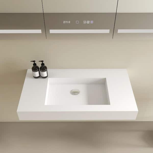 Vetra 35 in. x 19 in. Solid Surface Wall Mount Bathroom Vessel Sink in Matte White