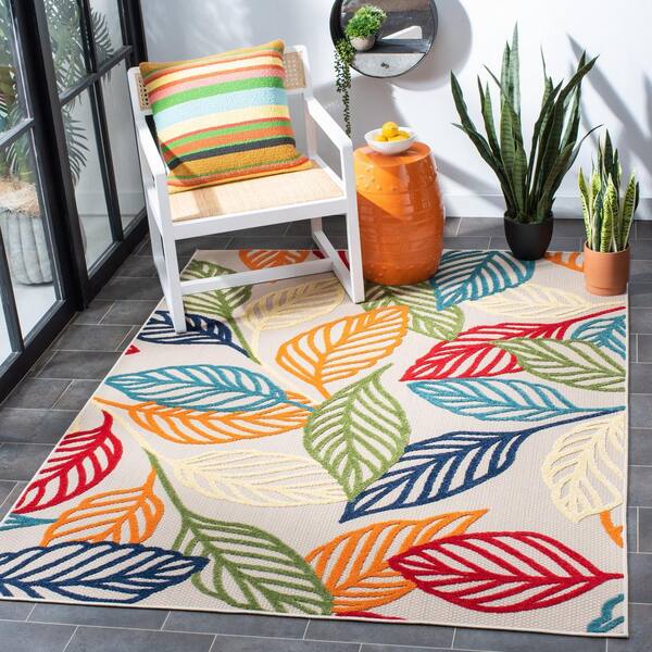Cabana Ivory/Green 4 ft. x 6 ft. Leaf Indoor/Outdoor Patio  Area Rug