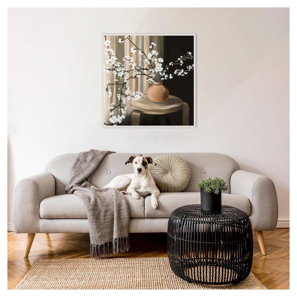 Still Life Blossoms White Floater Frame Canvas Art