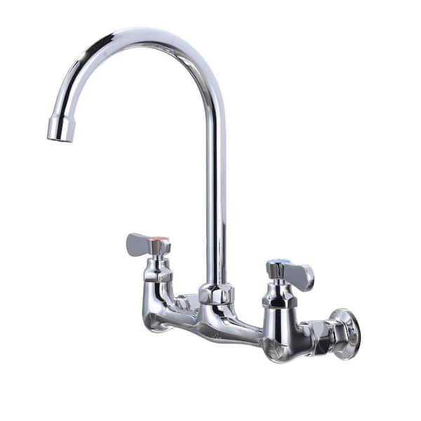 8 in. Center Wall Mount Double Handle High Arc Commercial Kitchen Faucet with 360° Swivel Spout in Polished Chrome