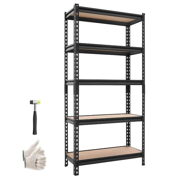 5 Tiers Metal Adjustable Heavy Duty Garage Shelves Household Shelving Unit in Black (30 in. W x 60 in. H x 12 in. D)