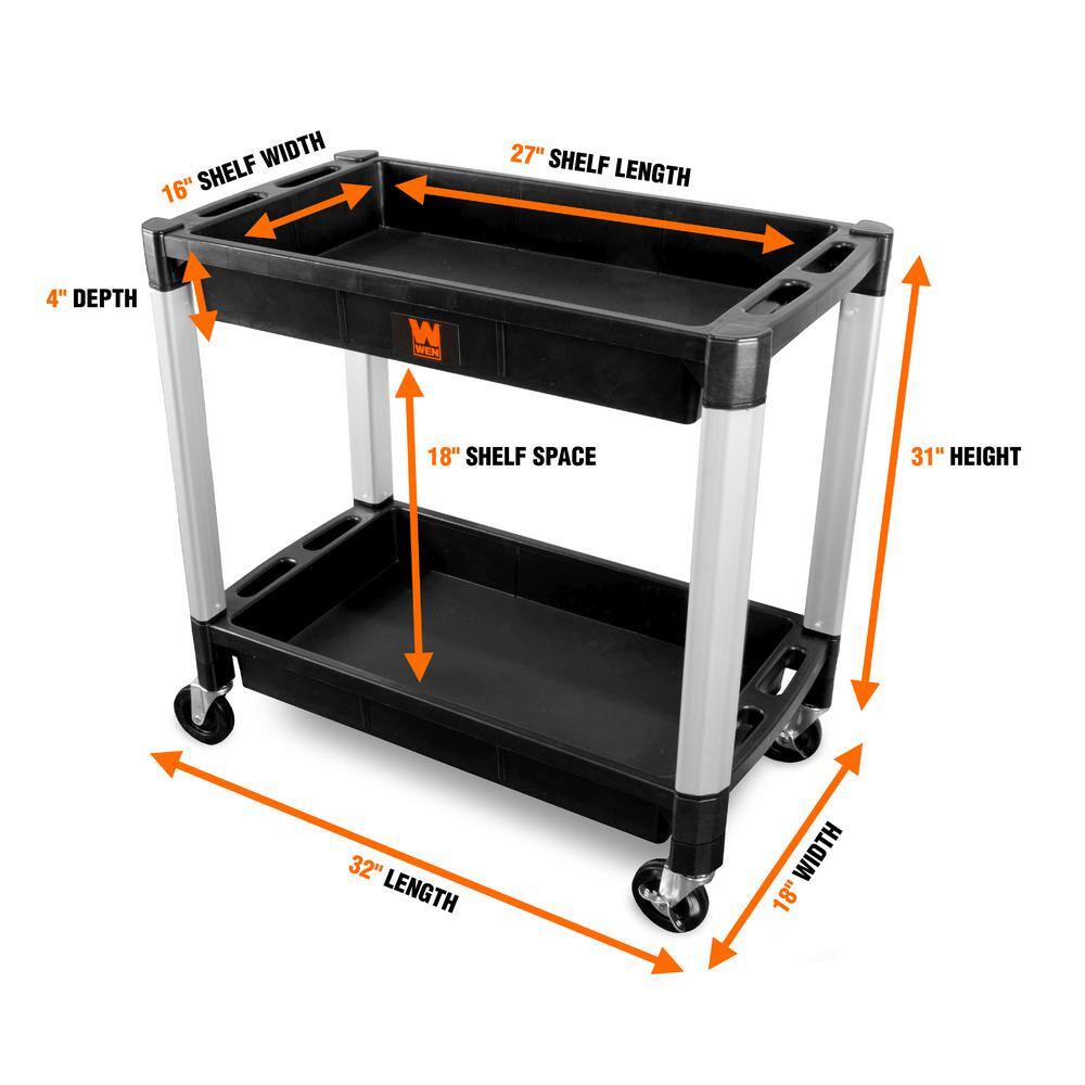 Black and Silver Double Decker Utility Cart with Swivel Casters