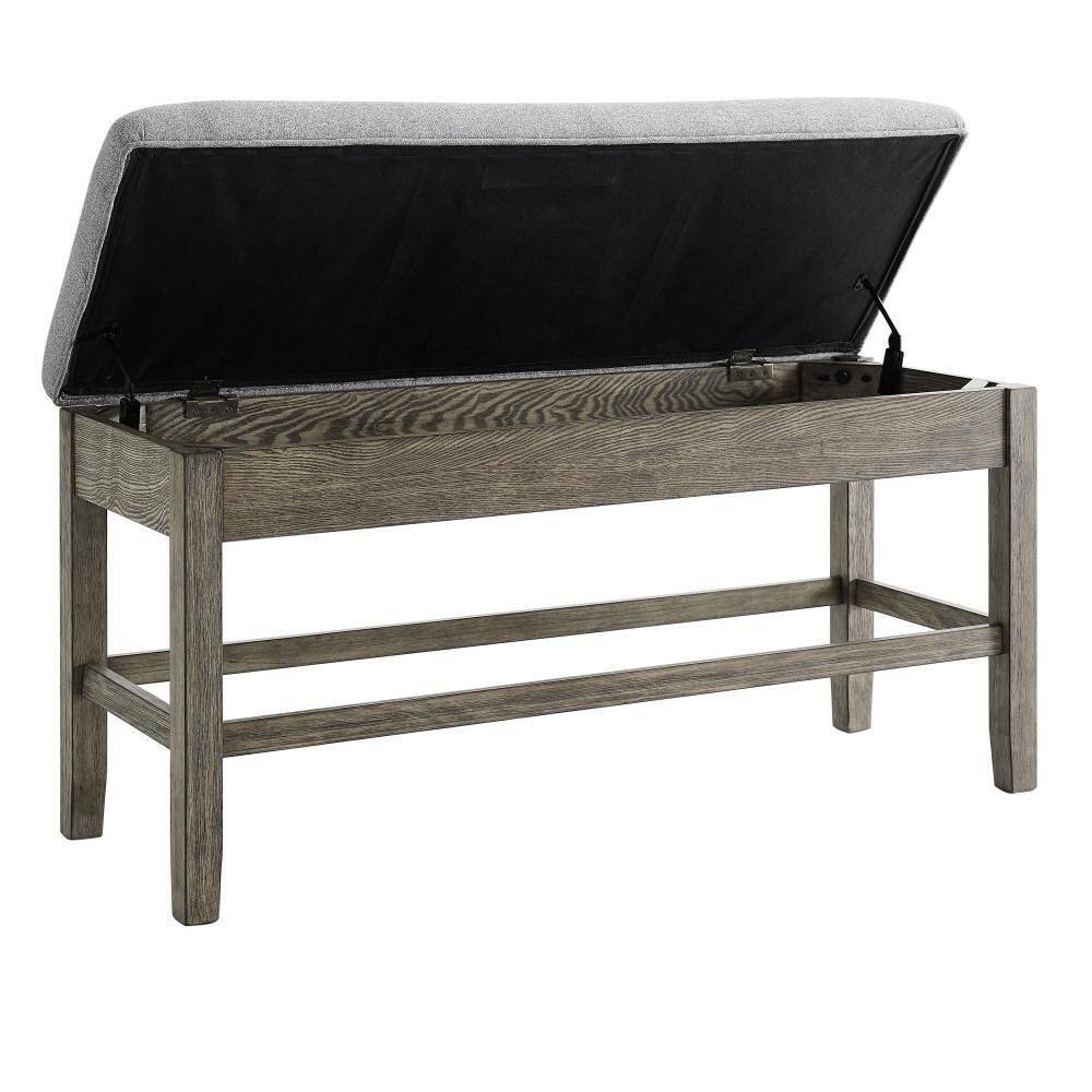 Gray Driftwood Storage Counter Bench with Ash Veneer
