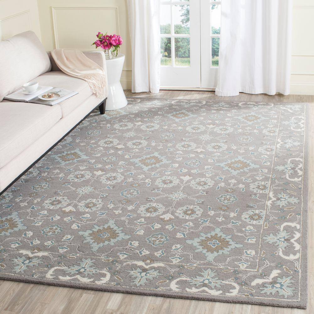 Gray Floral Hand-Tufted Wool 8' x 10' Area Rug