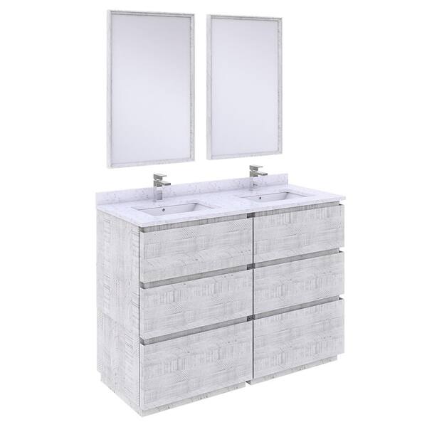 Fresca Formosa 60 in. W x 20 in. D x 35 in. H White Double Sink Bath Vanity in Rustic White with White Vanity Top and Mirrors