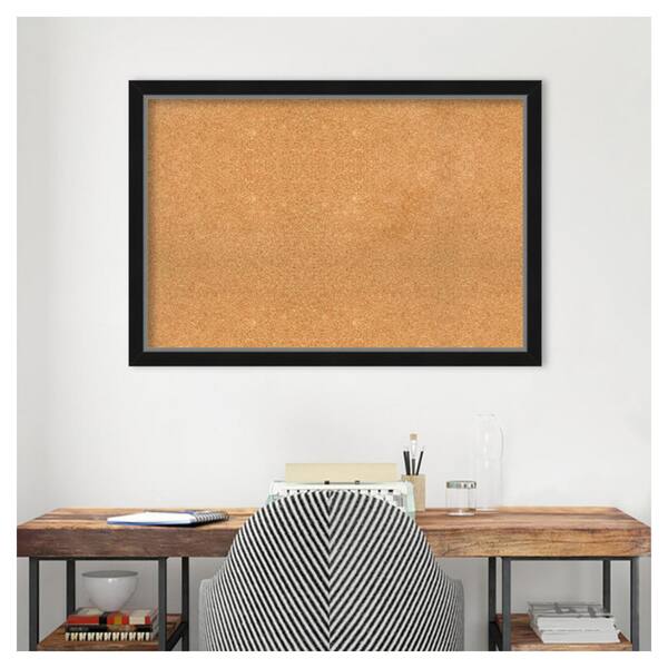 Amanti Art Eva Black Silver Narrow Natural Corkboard 39 in. x 27 in. Bulletin Board Memo Board