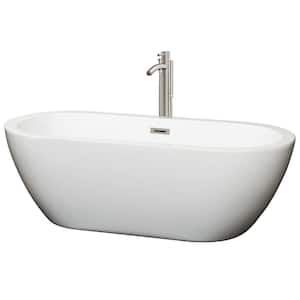 Soho 68 in. Acrylic Flatbottom Center Drain Soaking Tub in White with Floor Mounted Faucet in Brushed Nickel