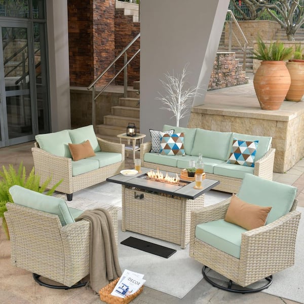 weaxty W Camelia D Beige 6-Piece Wicker Patio Rectangular
