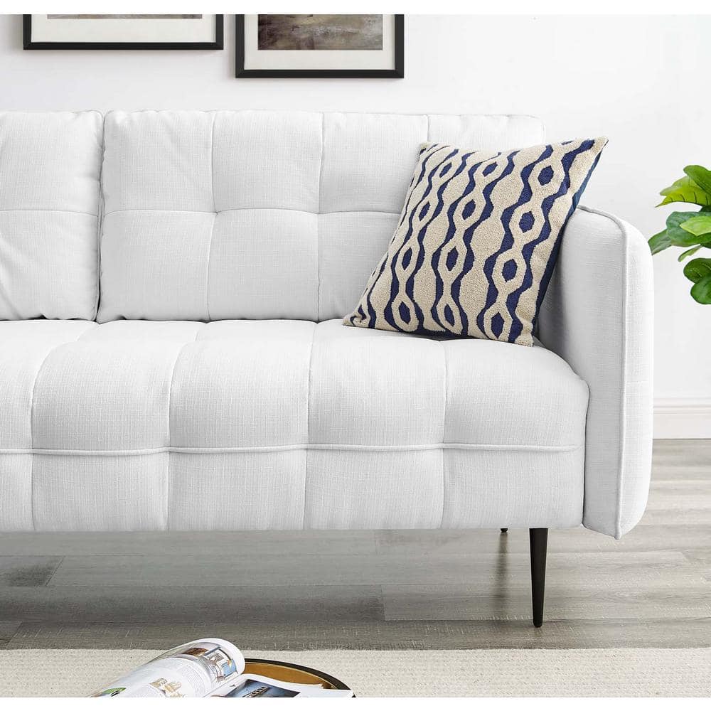 Elegant White Velvet Tufted Sofa with Removable Cushions