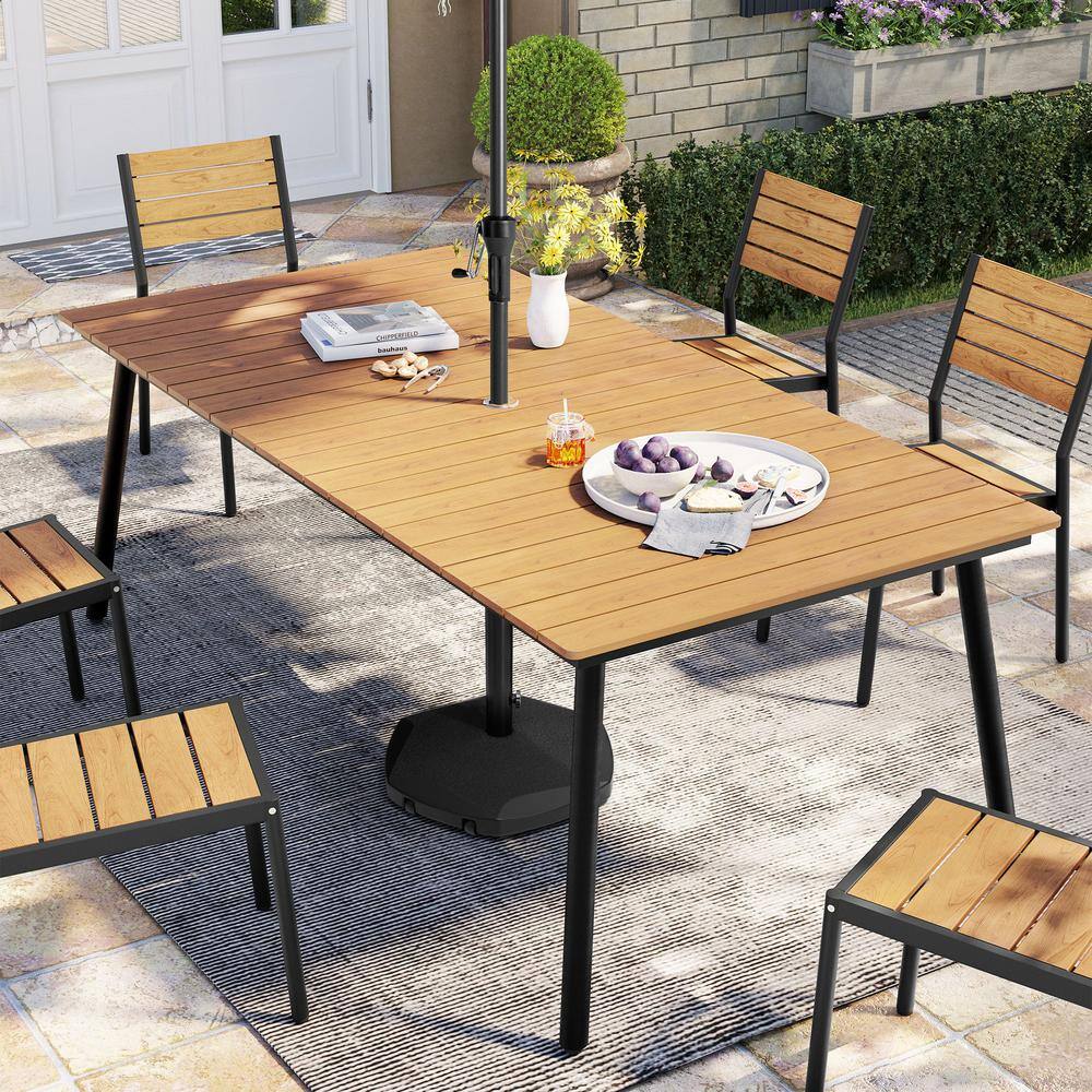 82.3 in. Brown Rectangular Aluminum Outdoor Patio Dining Table with Wood-Like Tabletop