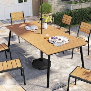 82.3 in. Brown Rectangular Aluminum Outdoor Patio Dining Table with Wood-Like Tabletop