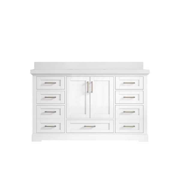 Willow Collections Boston 60 in. W x 22 in. D x 36 in. H Single Sink Bath Vanity in White with 2" White Quartz Top