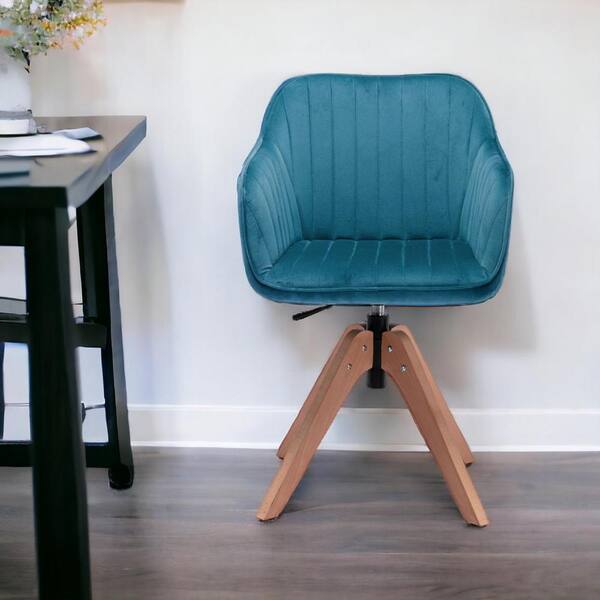 HomeRoots Tufted Teal Blue And Natural Velvet And Wood Arm Chair