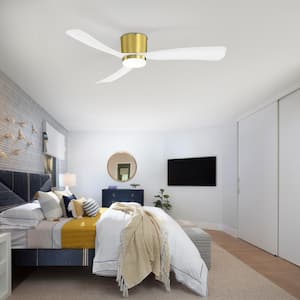 Propeller 52 in. Indoor White-Blade Gold Hugger Ceiling Fan with Color-Changing LED Light with Remote Control