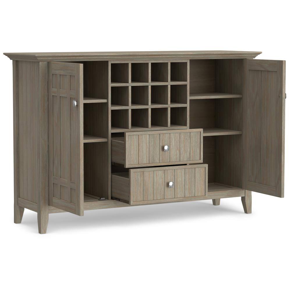 Bedford Transitional 54" Solid Pine Wood Sideboard Buffet and Wine Rack in Distressed Grey
