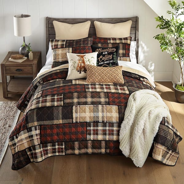 DONNA SHARP LJ Plaid 3-Piece Red and Black Cotton Queen Quilt Set