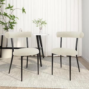 Indoor Modern White Fabric Upholstery Dining Chairs, Set of 2