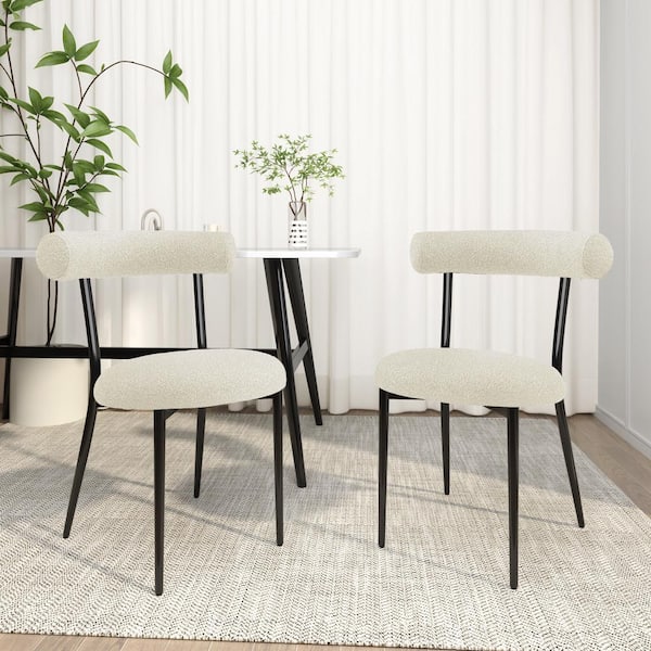 Noble House Indoor Modern White Fabric Upholstery Dining Chairs, Set of 2