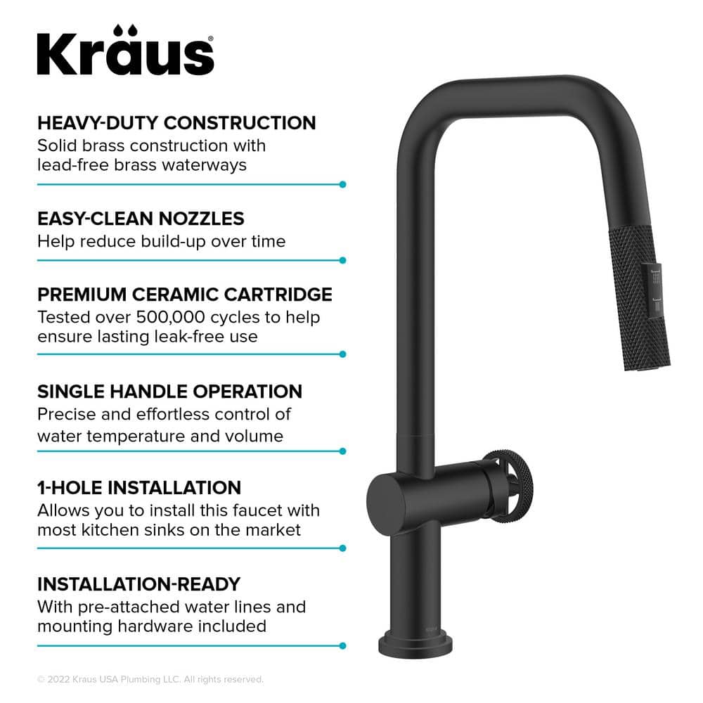 Matte Black Industrial Pull-Down Kitchen Faucet with Spray