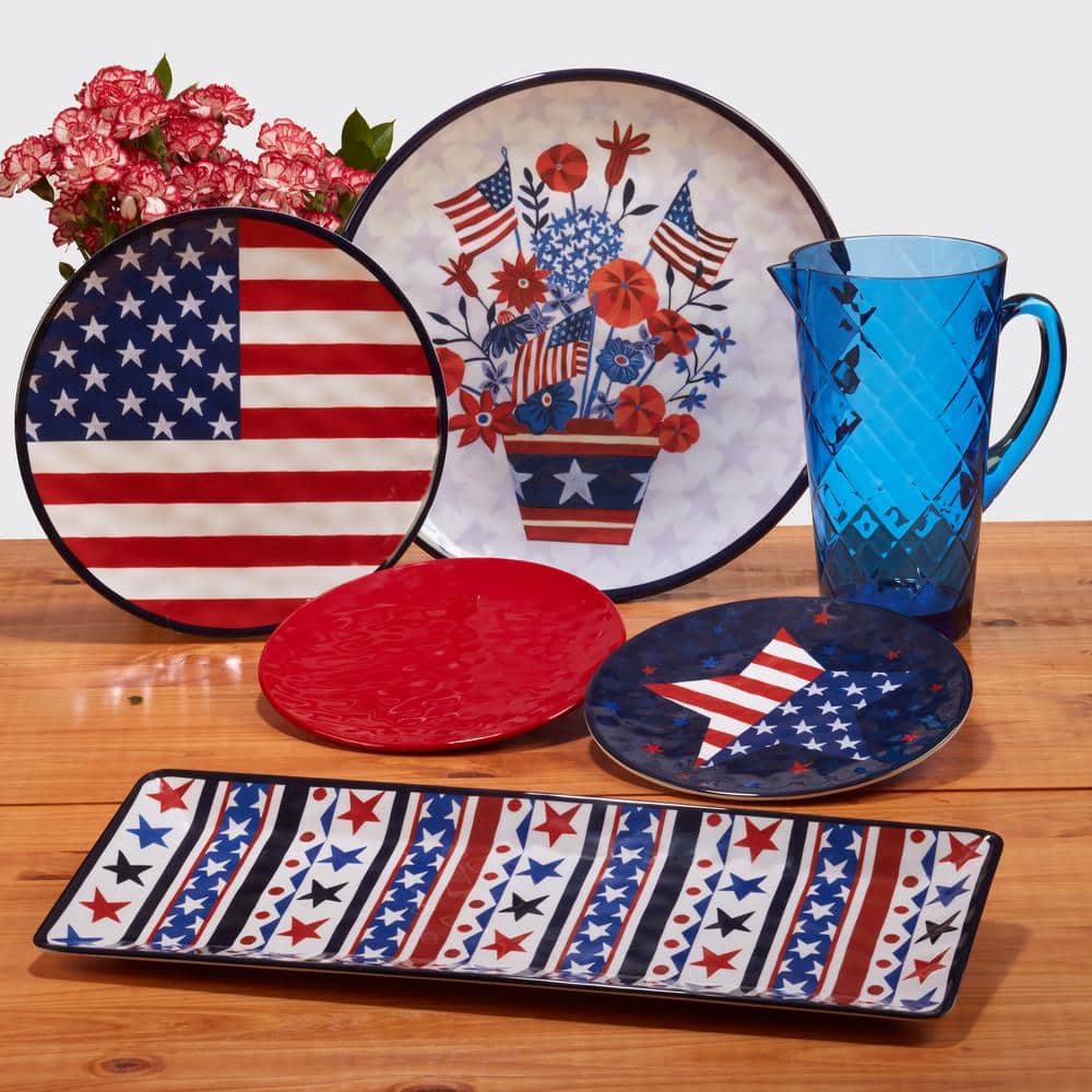 Patriotic Stars and Stripes 11" Melamine Dinner Plates Set