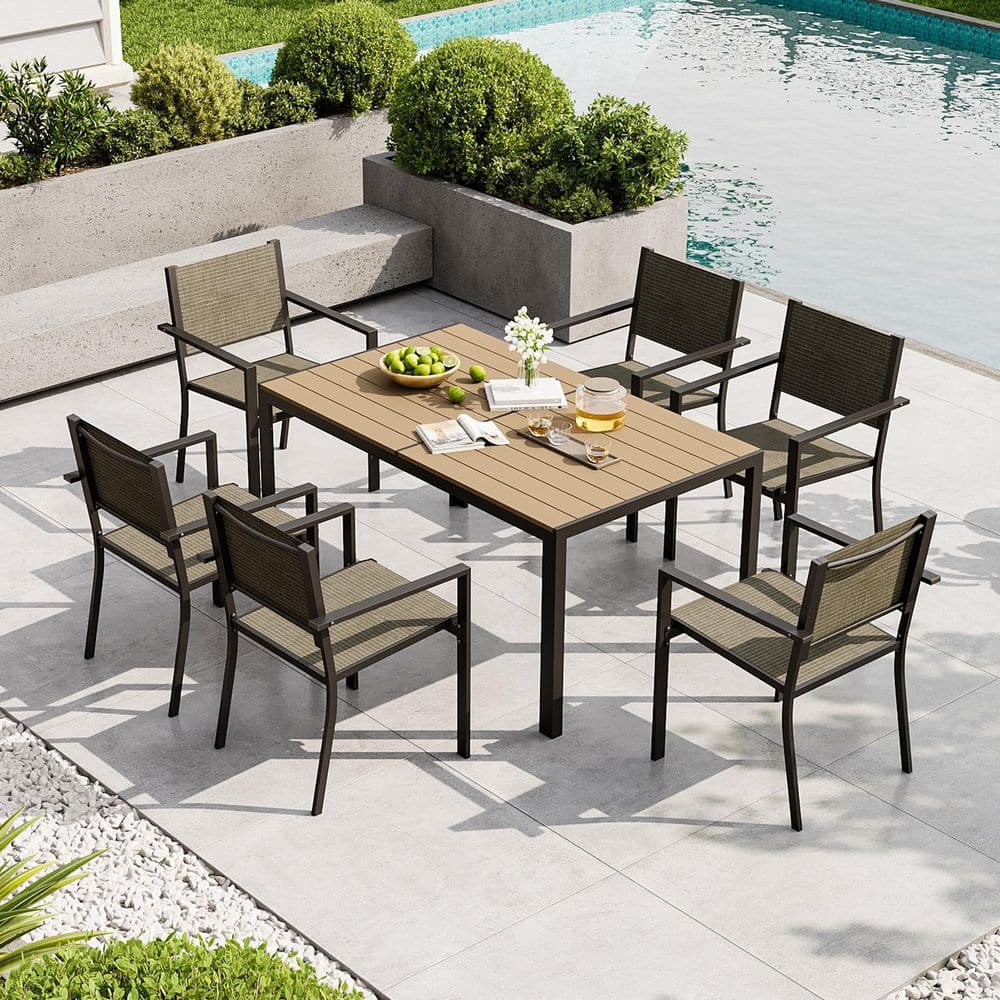 Sizzim 7-Piece Outdoor Dining Set with 6 Textilene Chairs and 1