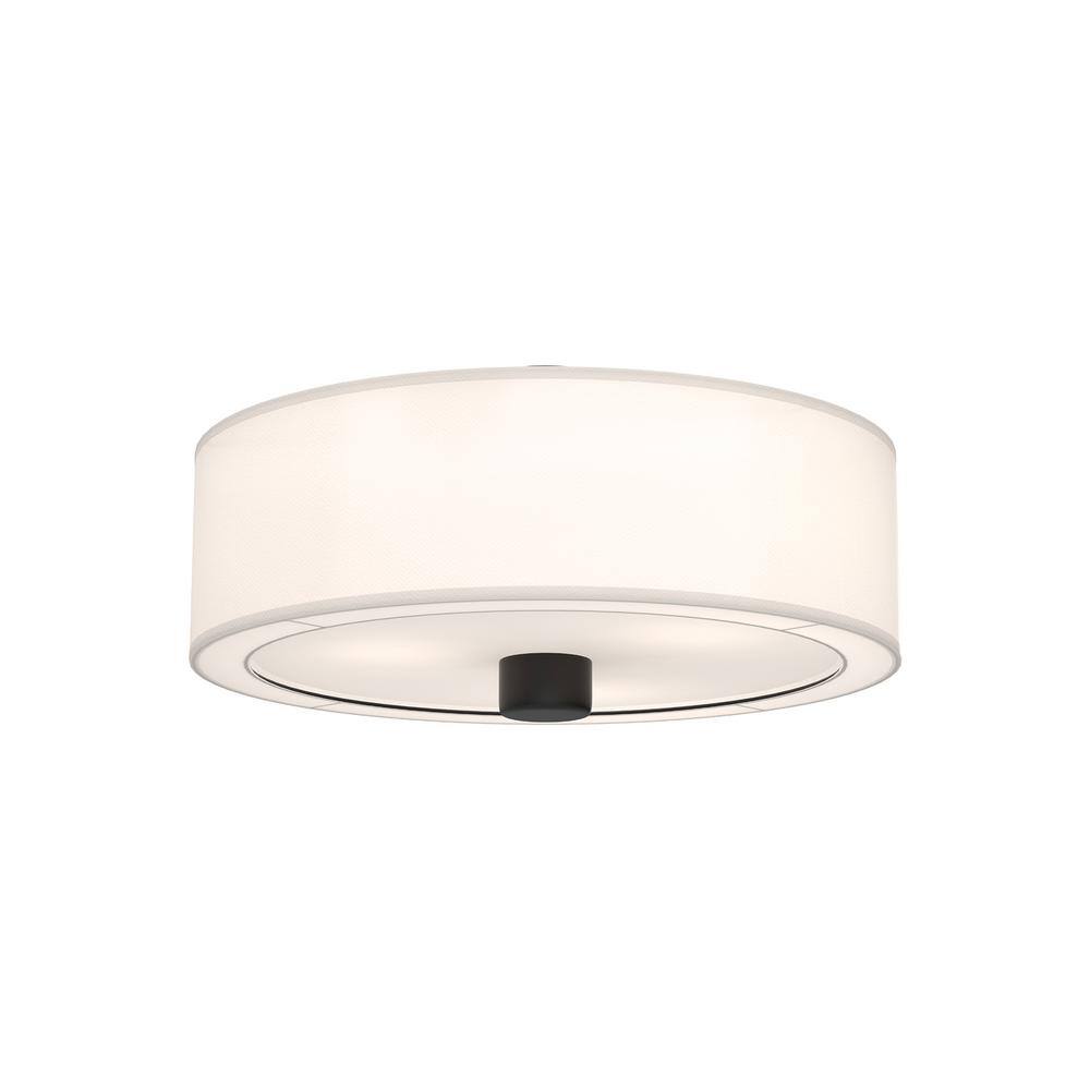 Theo 24" Matte Black Modern Drum Flush Mount with White Linen Shade