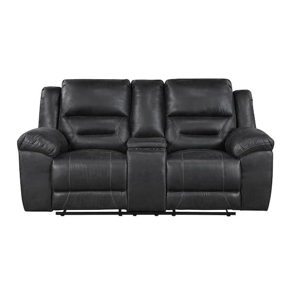 Lazzara Calla 81 in. W Black Microfiber 2-Seater Manual Double Reclining Loveseat with Center Console