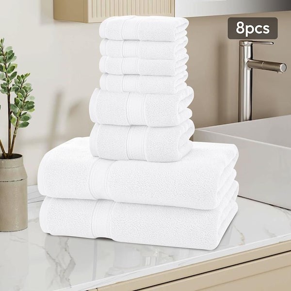 8-Pieces White Cotton Bath Towel Set