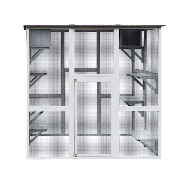 Tunearary 38.6 in. x 71 in. x 71 in. Large Wooden Weatherproof Cat House Pet Cage