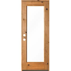 30 in. x 80 in. Rustic Knotty Alder Wood Clear Full-Lite w. Clear Stain Right Hand Inswing Single Prehung Front Door