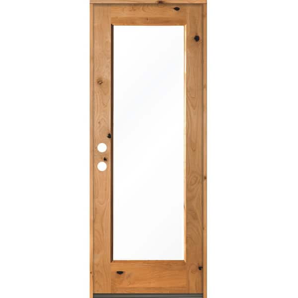 Krosswood Doors 30 in. x 80 in. Rustic Knotty Alder Wood Clear Full-Lite w. Clear Stain Right Hand Inswing Single Prehung Front Door