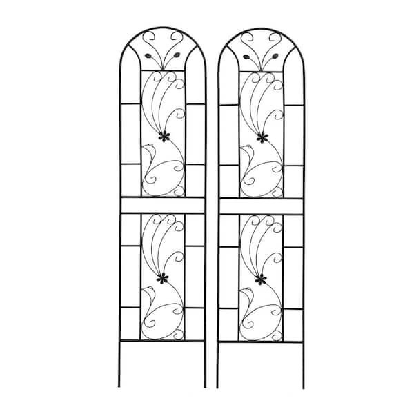 Zeus & Ruta 86.7 in. Metal Garden Trellis, Outdoor Rustproof Trellis for Climbing Plants, Black, (2 Pack)