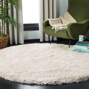 Venice Shag Pearl 4 ft. x 4 ft. Round Solid Area Rug