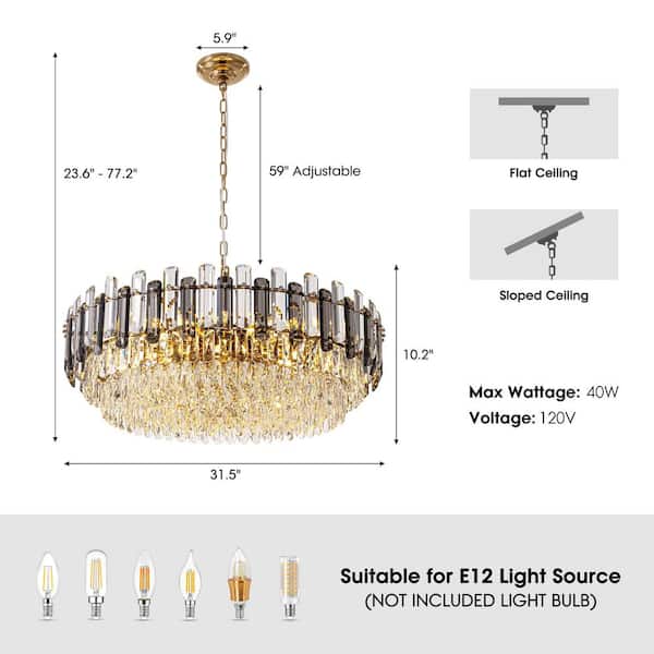 WDETR 31.4 in. Modern Dimmable 20-Light Round Gold Crystal  display picture 1