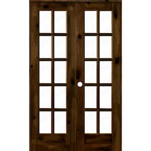 48 in. x 80 in. Knotty Alder Right-Handed 10-Lite Clear Glass Provincial Stain Wood Double Prehung French Door