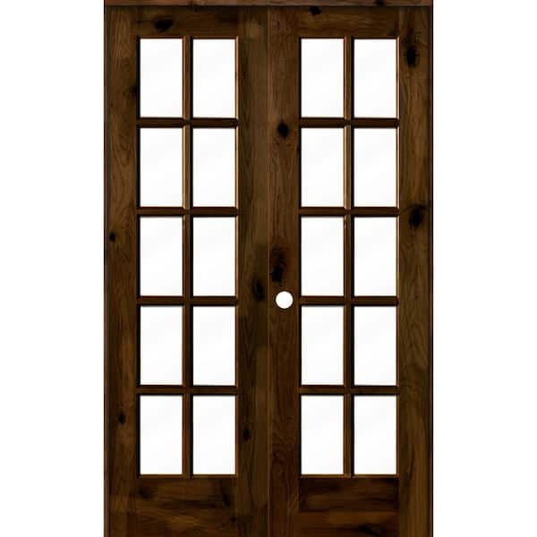 Krosswood Doors 48 in. x 80 in. Knotty Alder Right-Handed 10-Lite Clear Glass Provincial Stain Wood Double Prehung French Door