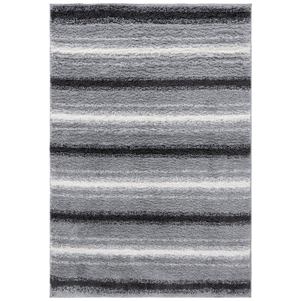 Border and Stripe Shag 5 ft. x 8 ft. Gray/Black Faded Striped Area Rug